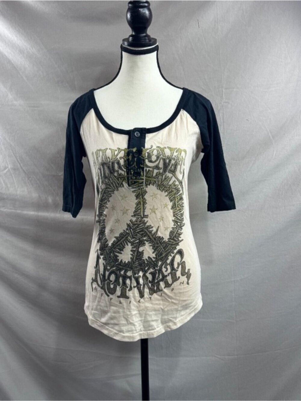 Affliction Tan 3/4 Sleeve Make Love not War T-Shirt